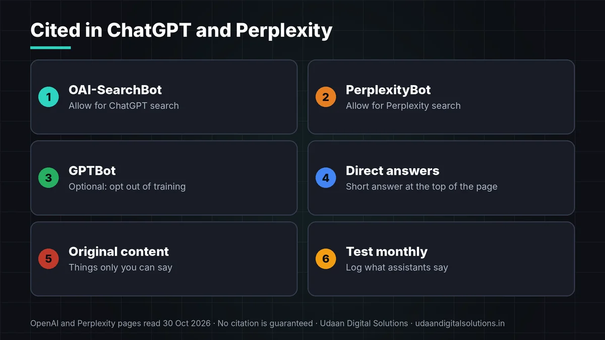How to get cited in ChatGPT and Perplexity showing crawler access and content steps