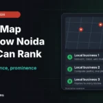 Google map pack for Noida shops shown as a map with business pins, star ratings and a short list of local results