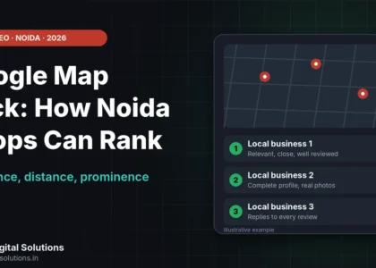 Google map pack for Noida shops shown as a map with business pins, star ratings and a short list of local results