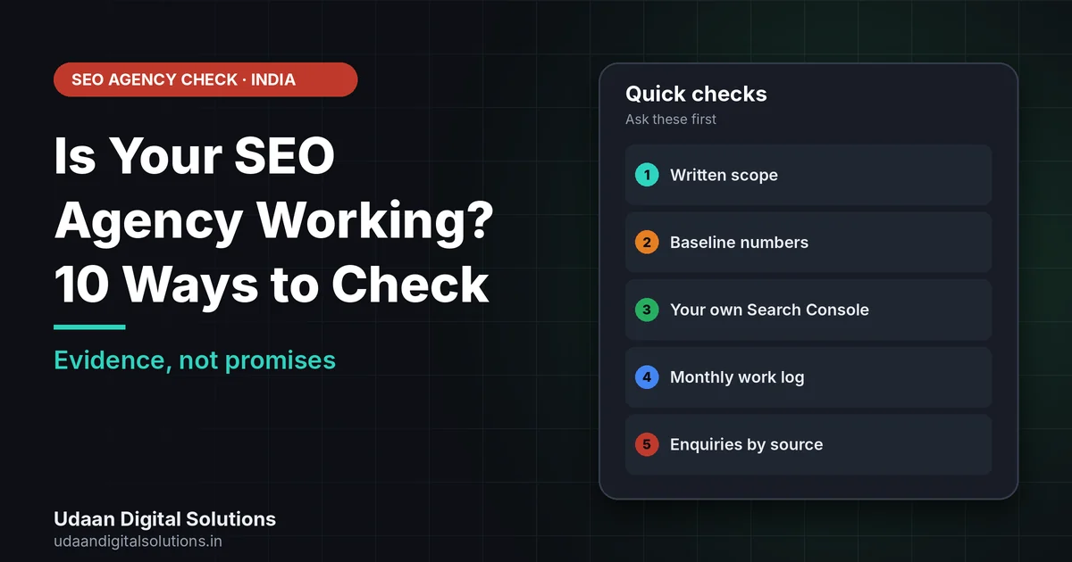 Is your SEO agency working shown as a ten-point check with healthy and warning signs