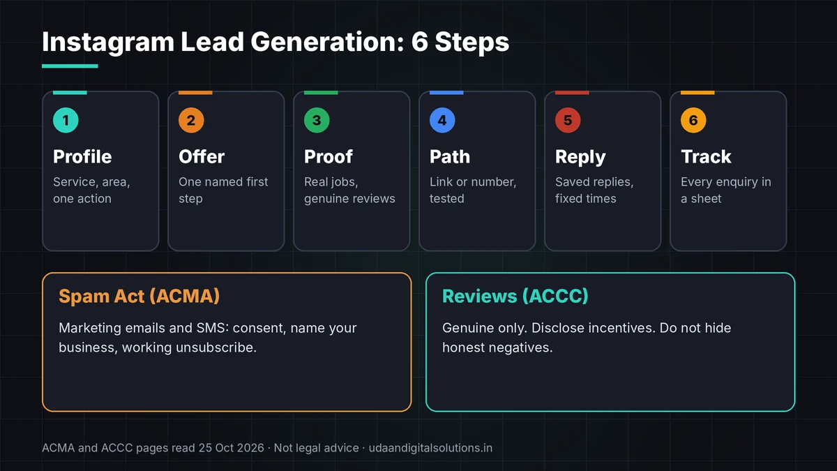 Instagram lead generation system for Australian service businesses with six steps and the rules to follow