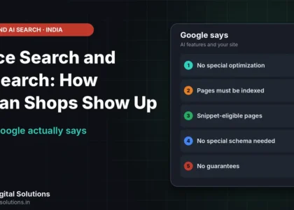 Voice search and AI search for Indian shops showing the basics Google says matter: indexed pages, helpful content and accurate business details