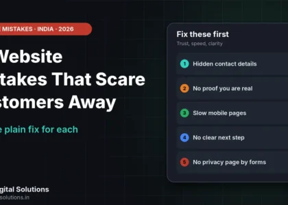 Fifteen website mistakes that scare customers away from small Indian business websites, grouped by speed, trust and clarity