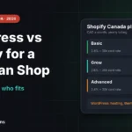 WordPress vs Shopify for a Canadian small shop shown as two store options with cost and control compared